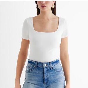 Express Body Contour Stretch Cotton Square Neck Bodysuit